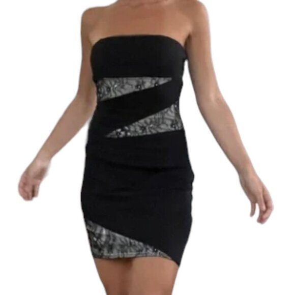Guess Beige & Black Lace Strapless Mini Dress size 3 ~XS - Picture 1 of 16